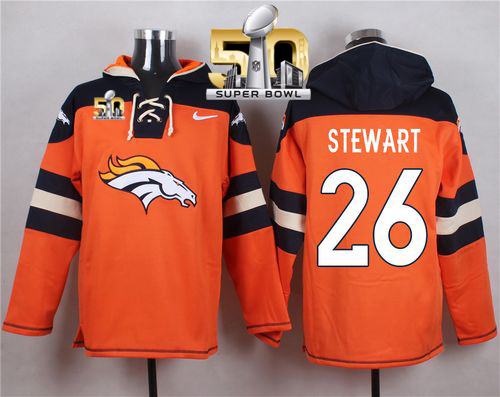 Denver Broncos #26 Darian Stewart Orange Super Bowl 50 Player Pullover NFL Hoodie - Click Image to Close
